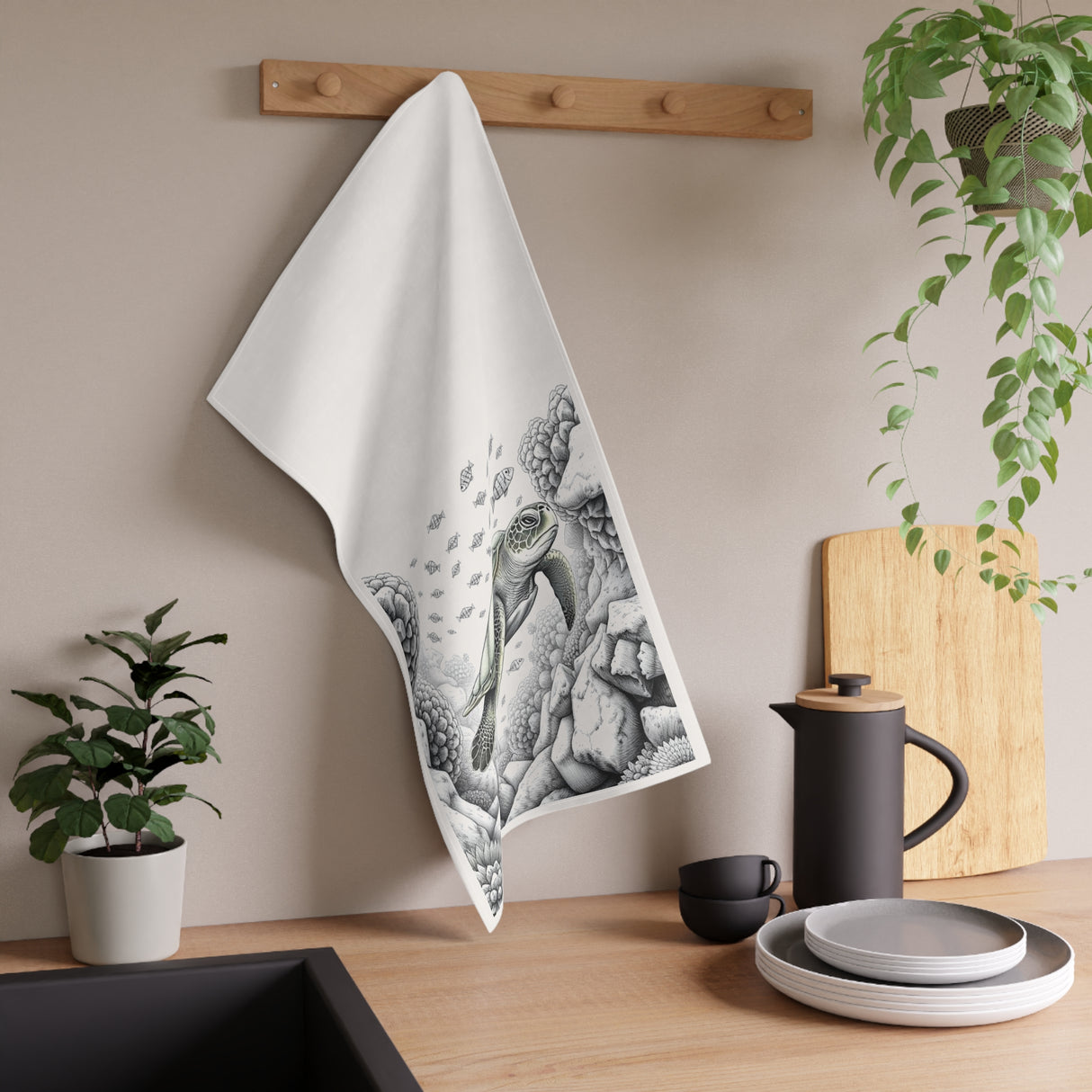 Floating Sea Turtle Tea Towel (cotton, poly)