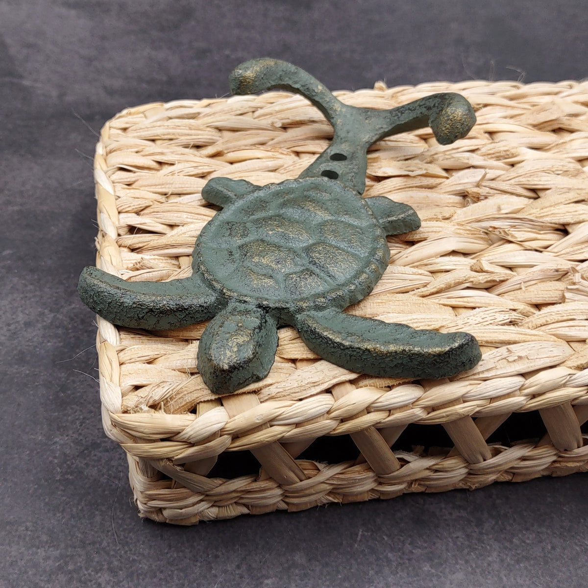 Cast Iron Sea Turtle Wall Hooks Green Gold Patina (1 metal hook approx. 4.75+ inches) Green Sea Turtle Double Wall Hook for coastal decor!