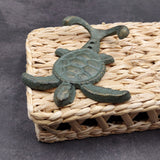 Cast Iron Sea Turtle Wall Hooks Green Gold Patina (1 metal hook approx. 4.75+ inches) Green Sea Turtle Double Wall Hook for coastal decor!