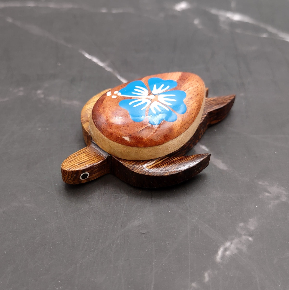 Wooden Sea Turtle Magnet Blue Hibiscus Flower (1 magnet approx. 2+ inches) Wood Sea Turtle Magnet gift for fridges cabinets doors!