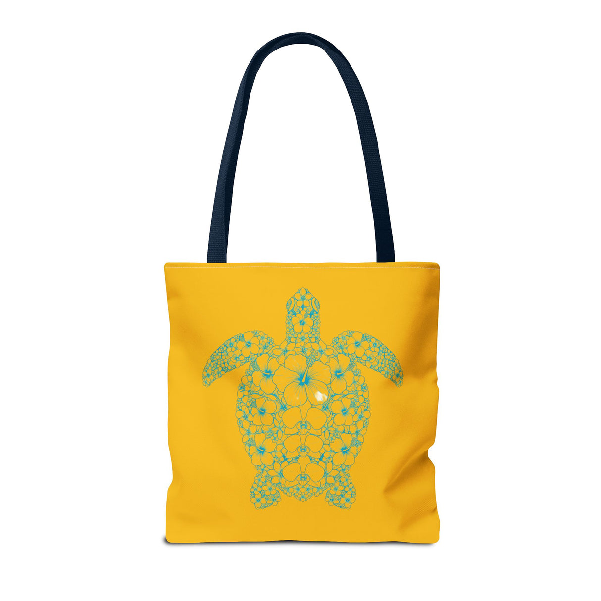 Gold and Teal Tropical Flower Sea Turtle Tote Bag, Eco-Friendly Shopping Bag, Summer Beach Bag, Animal Lover Gift, Cute Tote for Kids & Adults