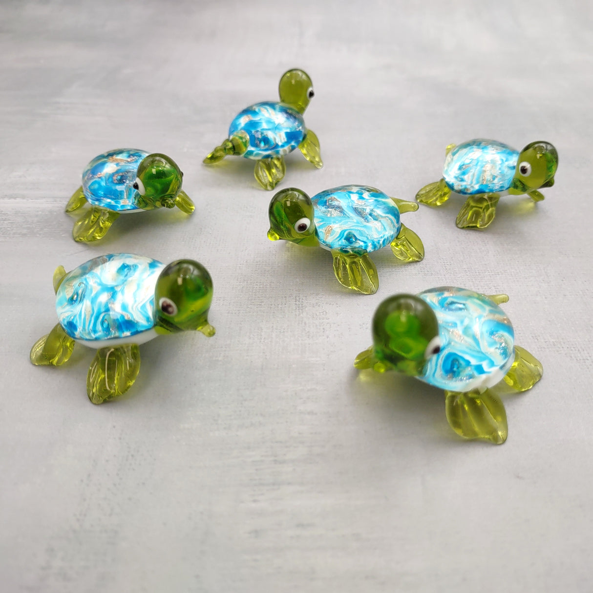 Swirl Glass Sea Turtle Figurine Green Blue (1 figure approx. 1.5 inches) Swirly Green Blue Glass Sea Turtle for gifts décor & collecting!