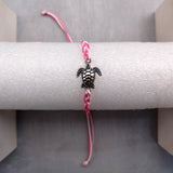 Sea Turtle Bracelet Braided Cord Magenta Pink White (approx. 5-7+ inches AROUND) Rose Blush White Knit String Sea Turtle Bracelet to gift!