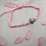 Sea Turtle Bracelet Braided Cord Magenta Pink White (approx. 5-7+ inches AROUND) Rose Blush White Knit String Sea Turtle Bracelet to gift!