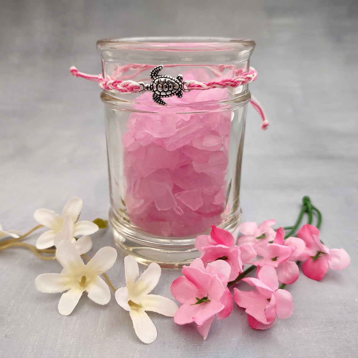 Sea Turtle Bracelet Braided Cord Magenta Pink White (approx. 5-7+ inches AROUND) Rose Blush White Knit String Sea Turtle Bracelet to gift!