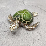Silver Green Sea Turtle Resin Painted Figurine (1 turtle approx. 3+ inches) Resin Silver Green Sea Turtle Figure for gifting & display!