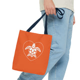Orange Sea Turtle Heart Tote Bag - 3 sizes
