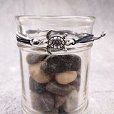 Sea Turtle Charm Bracelet Black Grey White Cord (approx. 5-7+ inches AROUND) Black Grey Sea Turtle String Bracelet Jewelry for gifting!