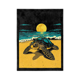 Black Gold Teal Sea Turtle-Themed Velveteen Microfiber Blanket - 3 Sizes