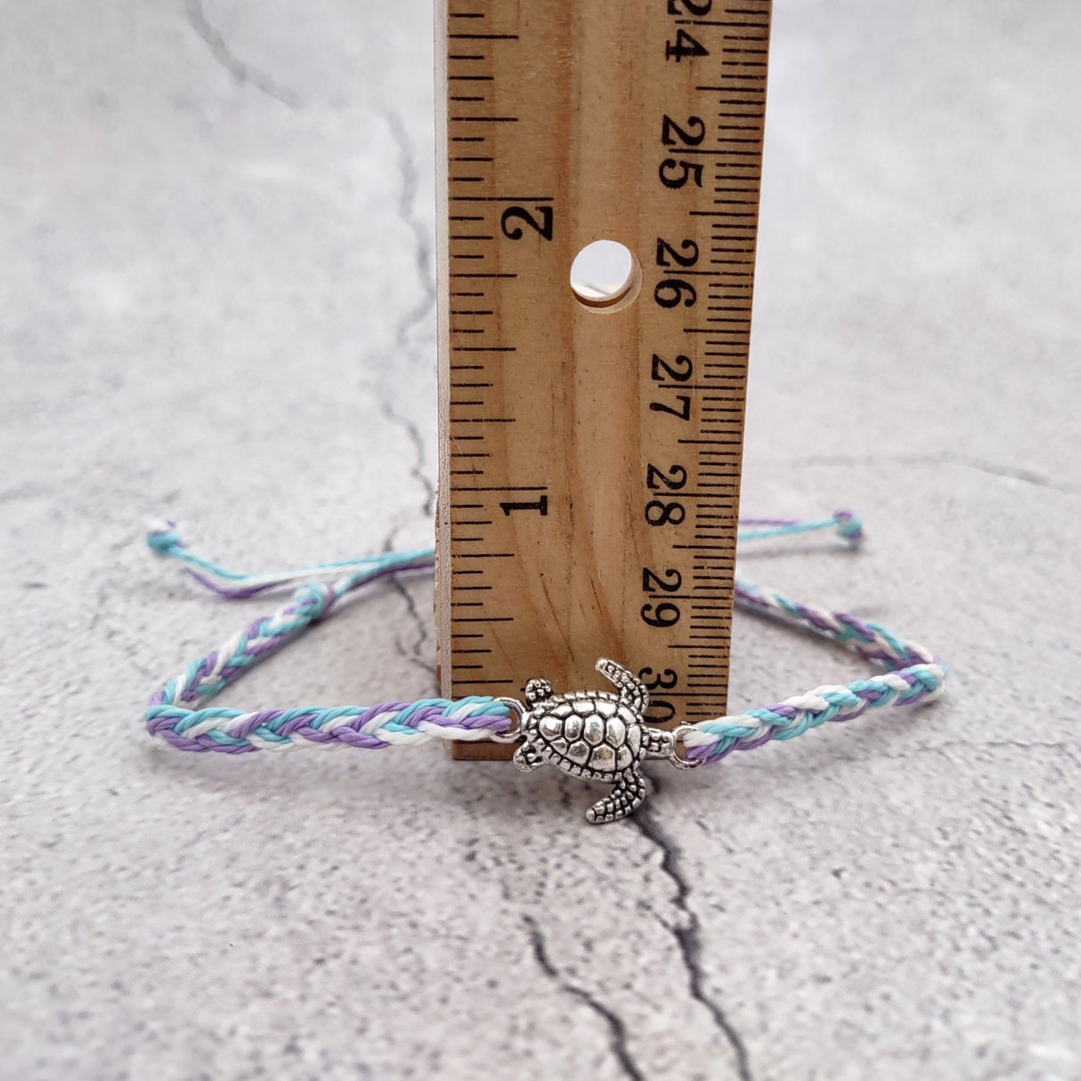 Sea Turtle Bracelet Braided Cord Light Blue Purple White (approx. 5-7+ inches AROUND) Blue Purple String Sea Turtle Bracelet to gift!