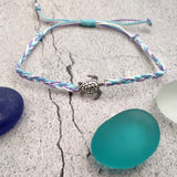 Sea Turtle Bracelet Braided Cord Light Blue Purple White (approx. 5-7+ inches AROUND) Blue Purple String Sea Turtle Bracelet to gift!