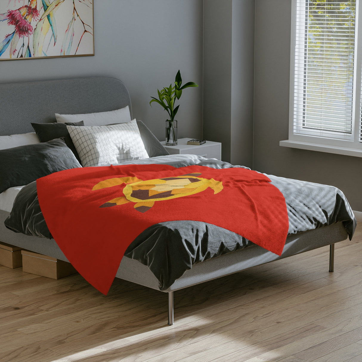 Red and Yellow Color Cut Sea Turtle-Themed Velveteen Microfiber Blanket - 3 Sizes