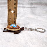 Blue Hibiscus Painted Wooden Sea Turtle Keychain (1 keychain approx. 4.25+ inches) Wooden Sea Turtle Key Fob for gifting or party favors!