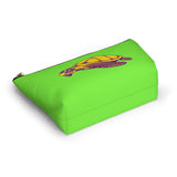 Neon Green Purple and Gold Sea Turtle Print Accessory Pouch