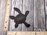 Dark Rust Cast Iron Sea Turtle Wall Hook (1 cast iron hook approx. 6+ inches) Dark Patina Sea Turtle Wall Hanger for coastal home decor!