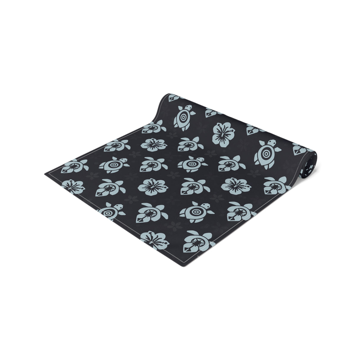 Dark Blue Sea Turtle and Floral Print Table Runner