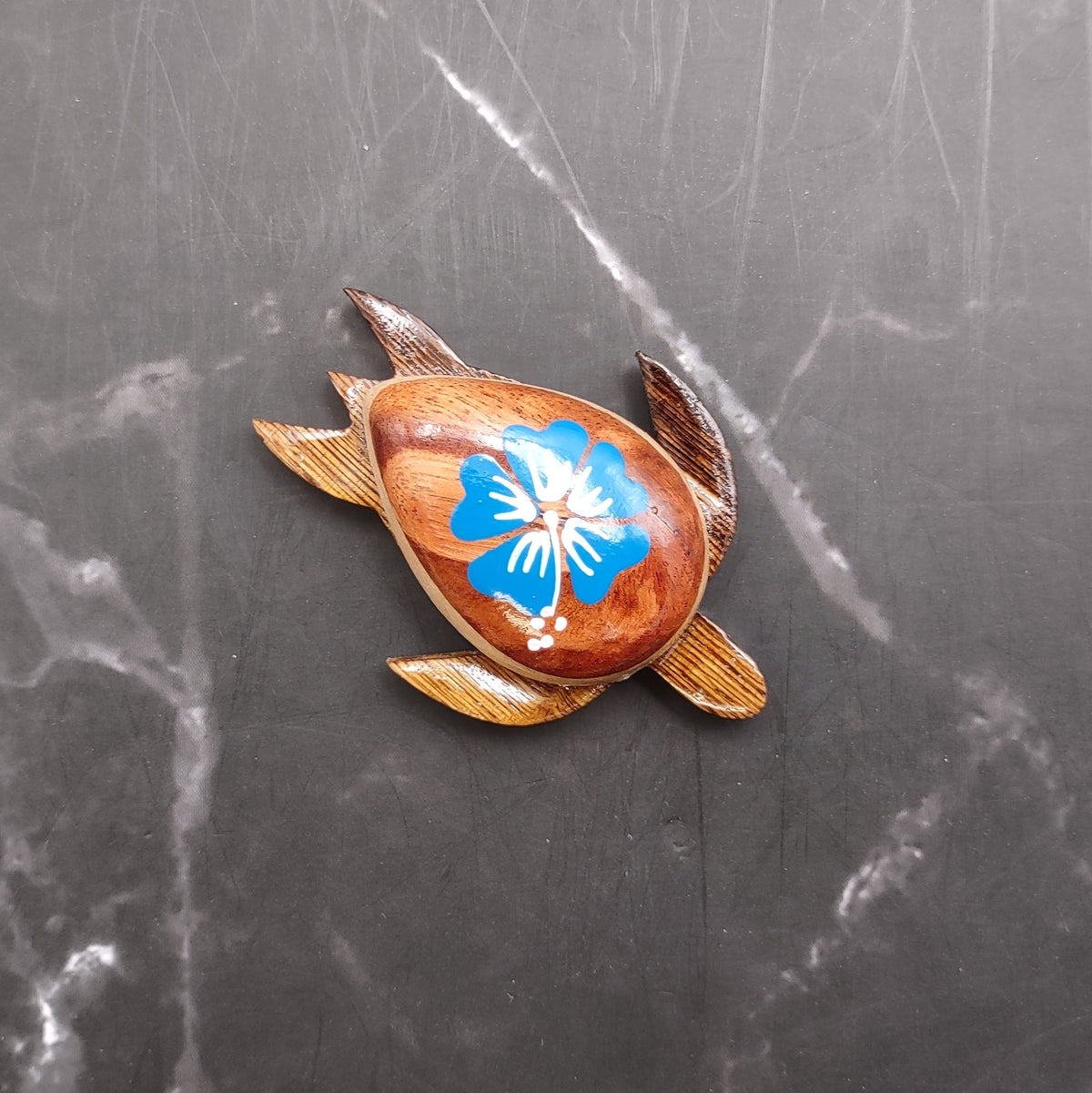 Wooden Sea Turtle Magnet Blue Hibiscus Flower (1 magnet approx. 2+ inches) Wood Sea Turtle Magnet gift for fridges cabinets doors!