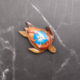 Wooden Sea Turtle Magnet Blue Hibiscus Flower (1 magnet approx. 2+ inches) Wood Sea Turtle Magnet gift for fridges cabinets doors!
