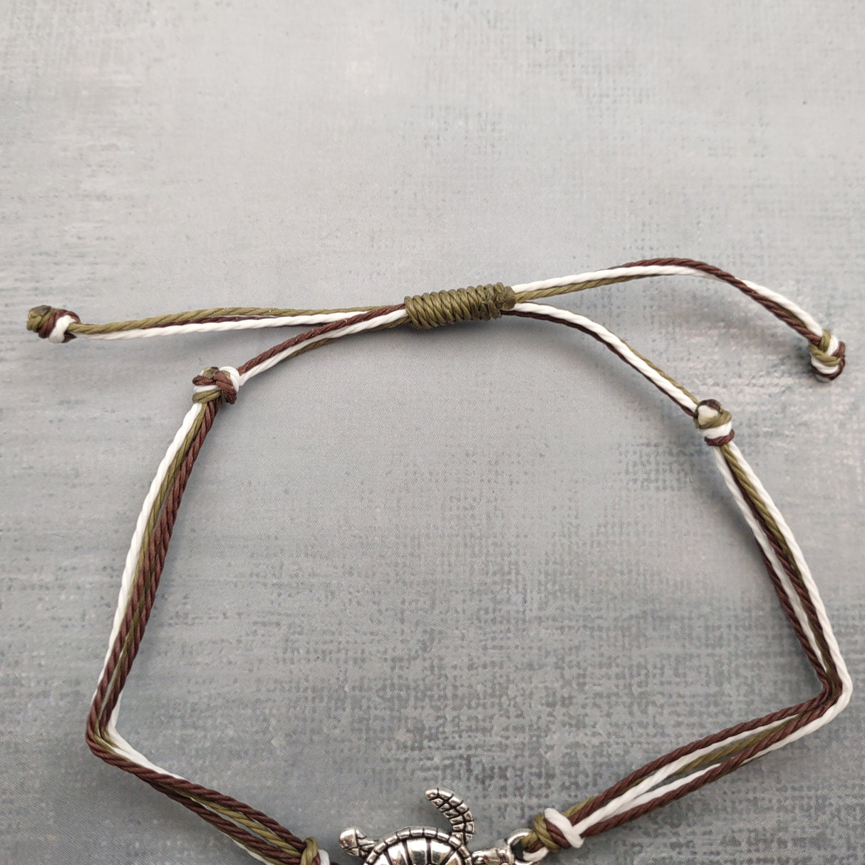 Sea Turtle Charm Bracelet Brown Green White Cord (approx. 5-7+ inches AROUND) Olive Green Brown Sea Turtle String Bracelet Jewelry to gift!