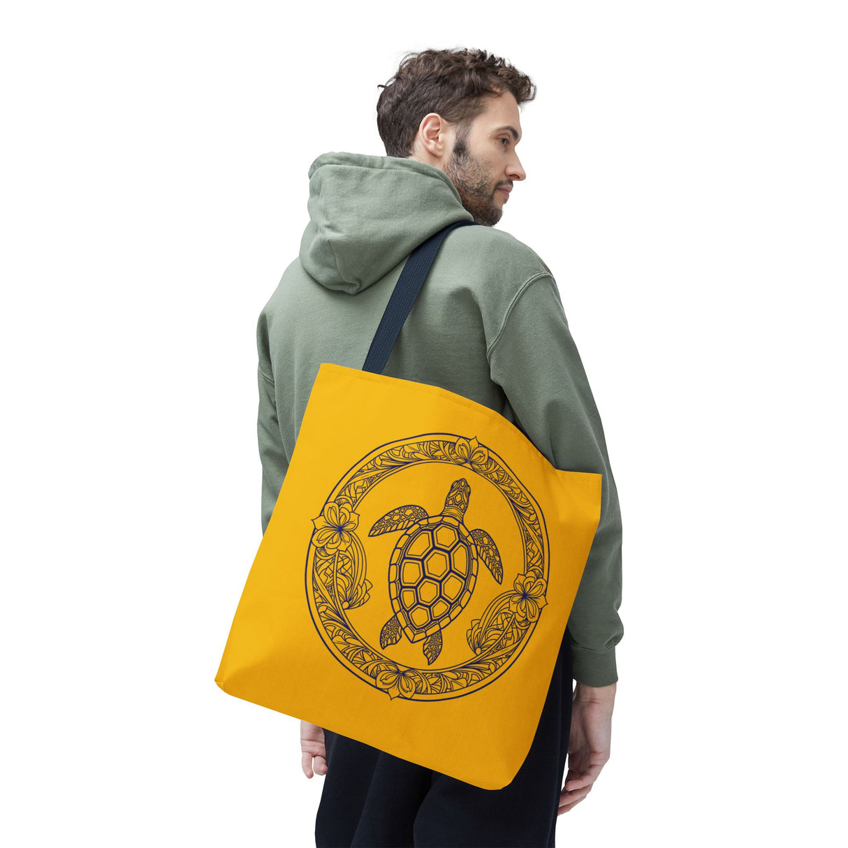 Gold and Purple Tropical Print Sea Turtle Tote Bag - 3 sizes