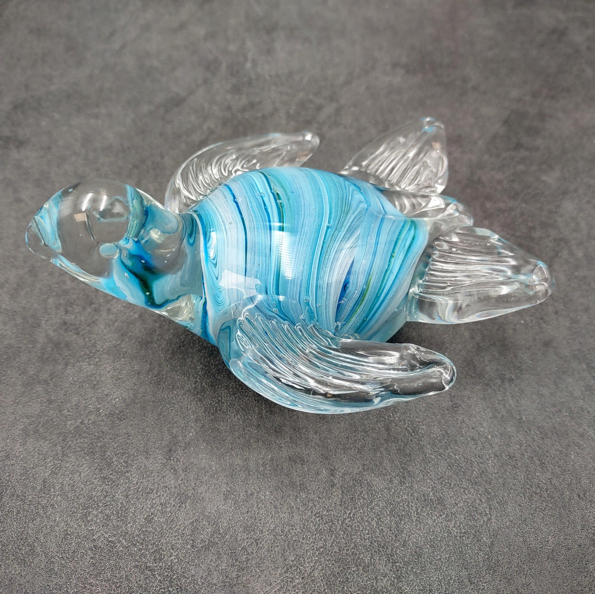 Aqua Blue Swirl Glass Sea Turtle Figurine (1 figure approx. 4.5 inches long) Aqua Blue Glass Sea Turtle for coastal home decor & collecting!
