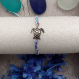 Sea Turtle Bracelet Braided Cord Light Blue Purple White (approx. 5-7+ inches AROUND) Blue Purple String Sea Turtle Bracelet to gift!