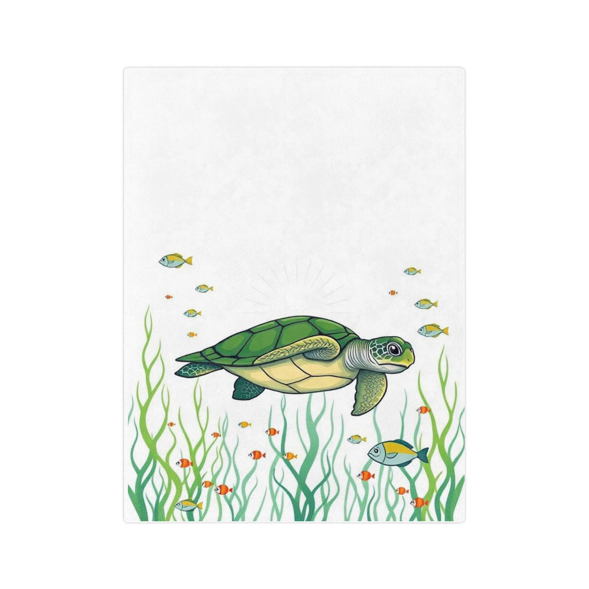 Green Sea Turtle in The Grass -Themed Velveteen Microfiber Blanket - 3 Sizes