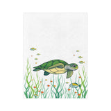 Green Sea Turtle in The Grass -Themed Velveteen Microfiber Blanket - 3 Sizes