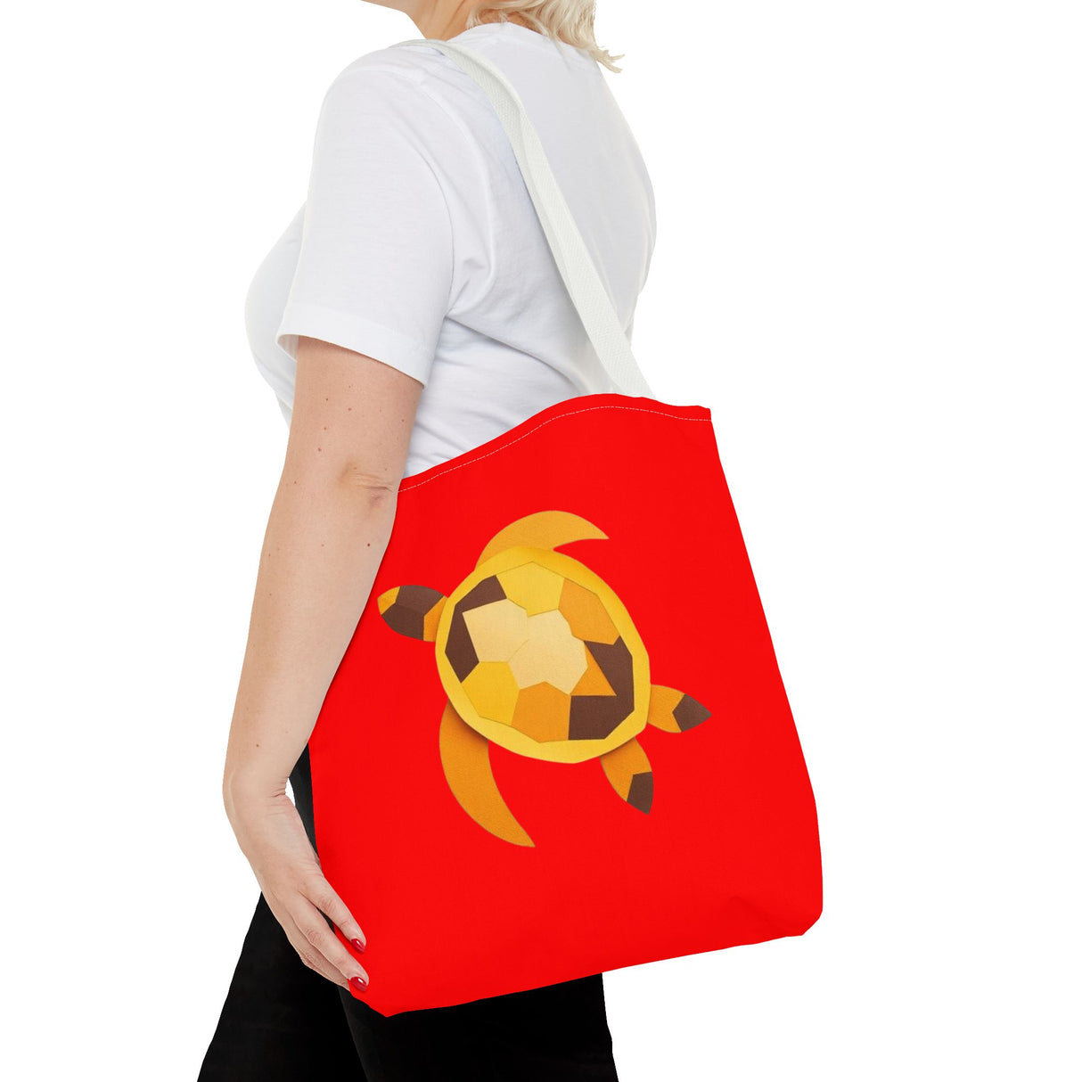Red and Gold Collage Print Sea Turtle Tote Bag - 3 sizes