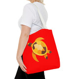 Red and Gold Collage Print Sea Turtle Tote Bag - 3 sizes