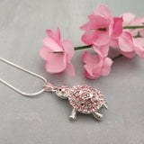 Purple Sea Turtle Necklace Silver Rhinestone Pendant (approx. 16+ inches AROUND) Plum Colored Sea Turtle Jewelry gift for ocean life lovers!