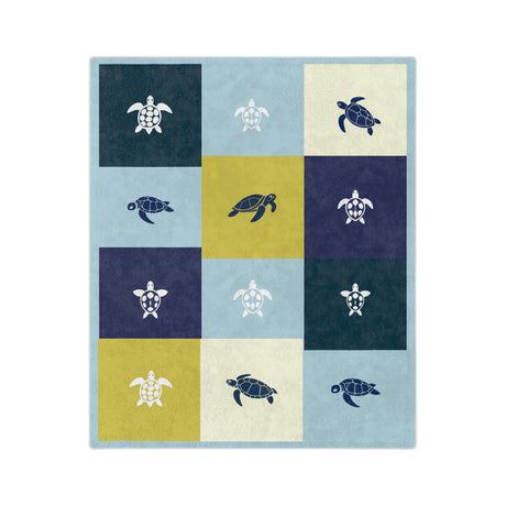 Sea Turtle-Squares Themed Velveteen Microfiber Blanket - 3 Sizes
