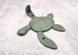 Cast Iron Green Patina Sea Turtle Wall Hook (1 cast iron hook approx. 6+ inches) Verdigris Sea Turtle Wall Hanger for coastal home decor!