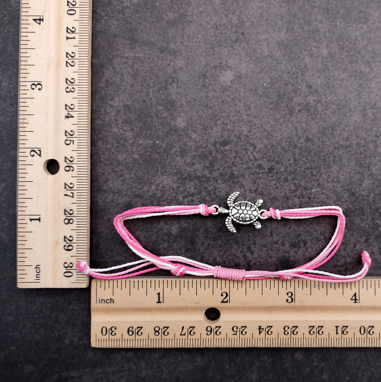 Sea Turtle Charm Bracelet Pink White Cord (approx. 5-7+ inches AROUND) Rose Carnation Sea Turtle String Bracelet Jewelry a thoughtful gift!