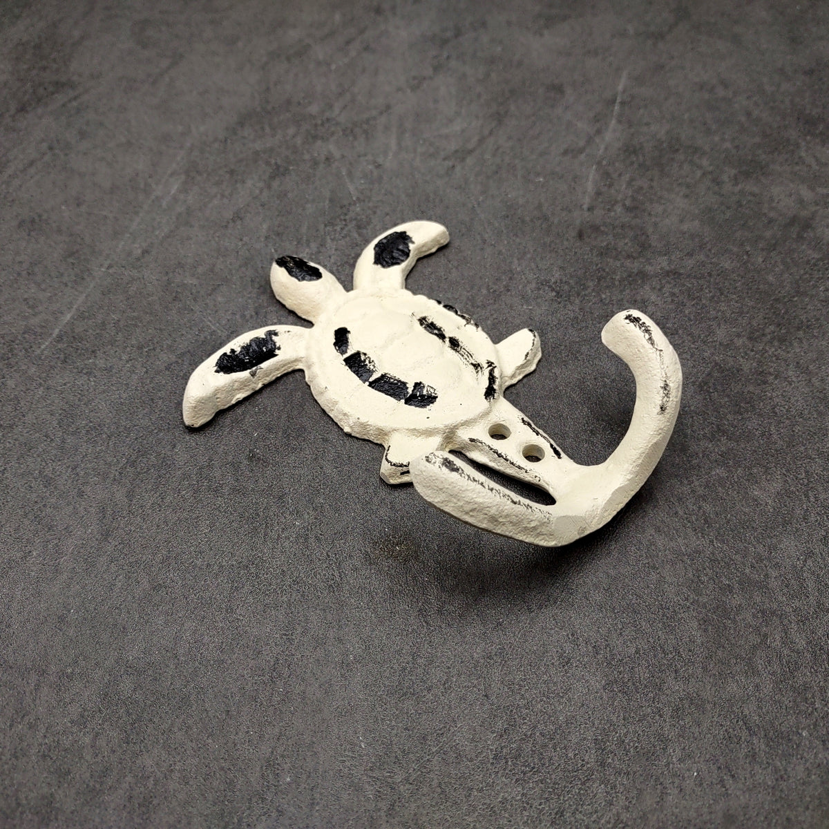 Cast Iron Sea Turtle Wall Hooks White Distressed (1 metal hook approx. 4.75+ inches) White Sea Turtle Double Wall Hook for coastal decor!