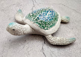 Sea Turtle Blue Green Glass Mosaic Shell Figurine (1 figure approx. 6.25+ inches long) Glass Mosaic Shell Sea Turtle Figure for home decor!