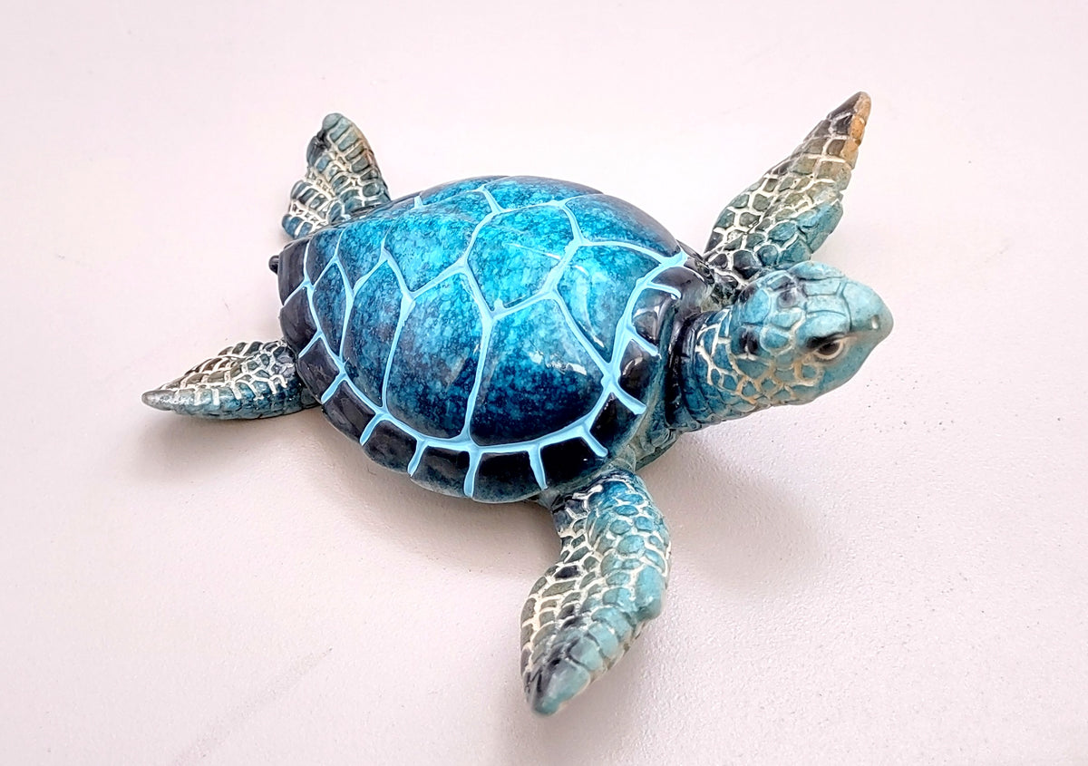 Blue Sea Turtle Figurine Painted Resin (1 turtle approx. 4+ inches long) Blue Painted Resin Sea Turtle Figure for coastal home décor!