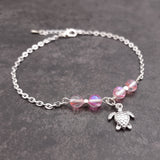 Sea Turtle Anklet Light Pink Beads Silver Color (approx. 9+ inches AROUND) Cute Pink Sea Turtle Charm Anklet for any beachy outfit!