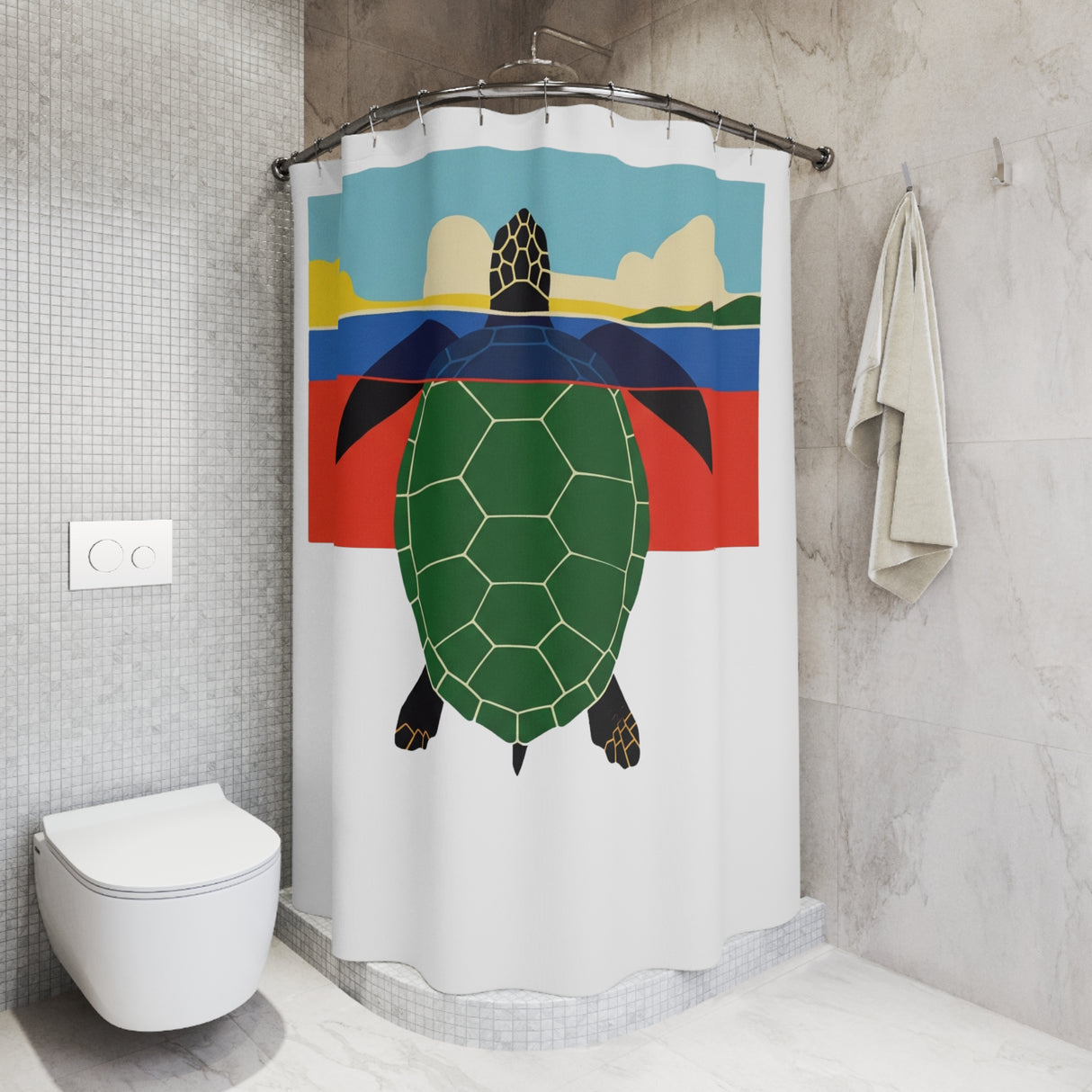 Mod Art Print Sea Turtle Shower Curtains - Coastal Bathroom Decor