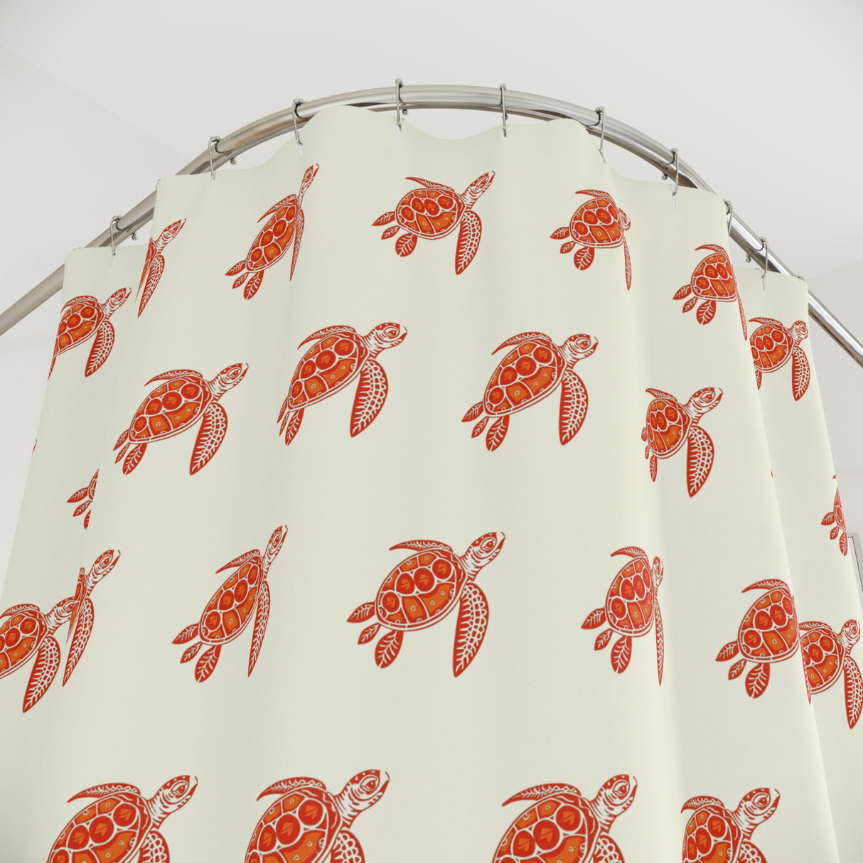 Orange and Red Tribal Sea Turtle Shower Curtains - Coastal Bathroom Decor