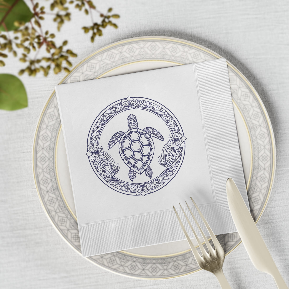 Purple Tropical SeaTurtle-Themed Cocktail Napkins