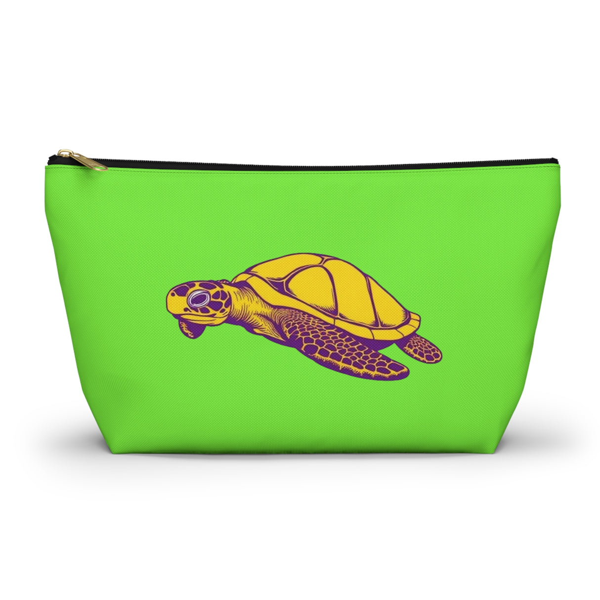 Neon Green Purple and Gold Sea Turtle Print Accessory Pouch