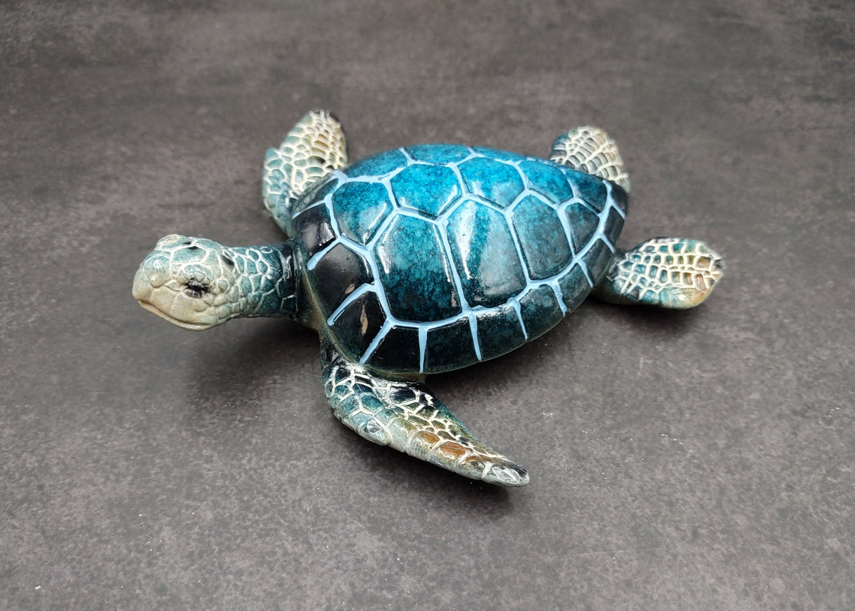 Blue Sea Turtle Figurine Painted Resin (1 turtle approx. 5+ inches long) Blue Painted Resin Sea Turtle Figure for coastal home decor!