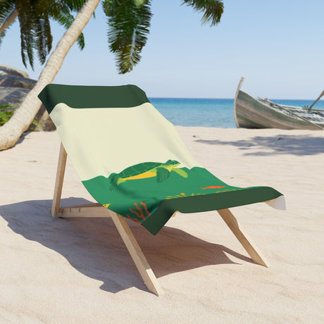 Green Mod Art Sea Turtle Beach Towel