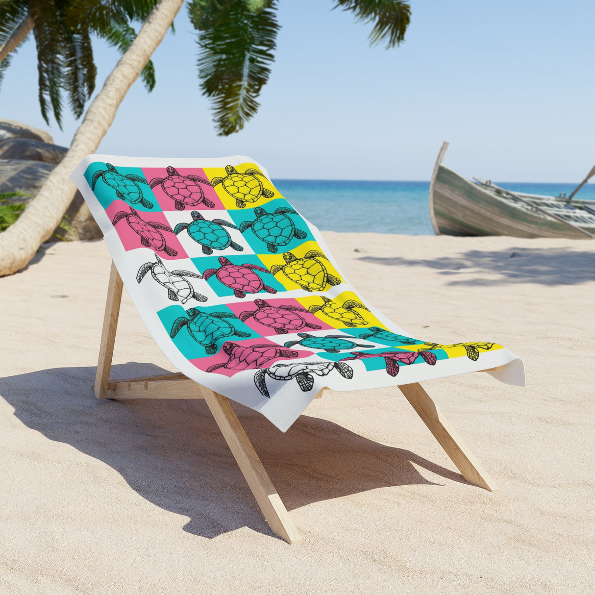 Pink Teal Yellow Pop Art Sea Turtle Beach Towel
