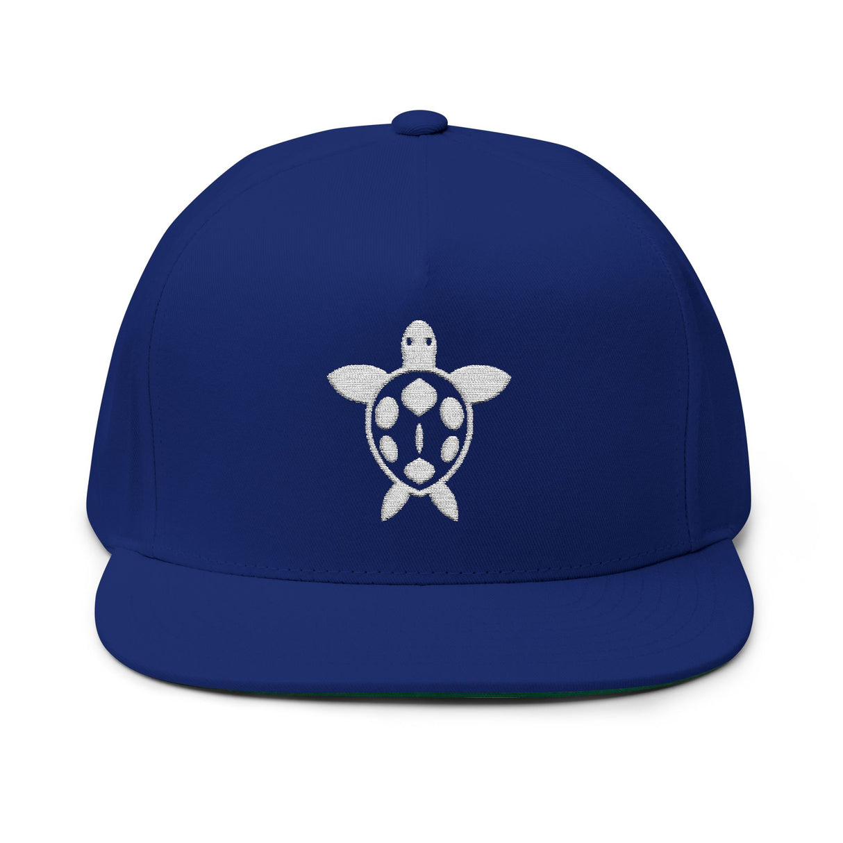 White Sea Turtle Embroidered Flat Bill Cap