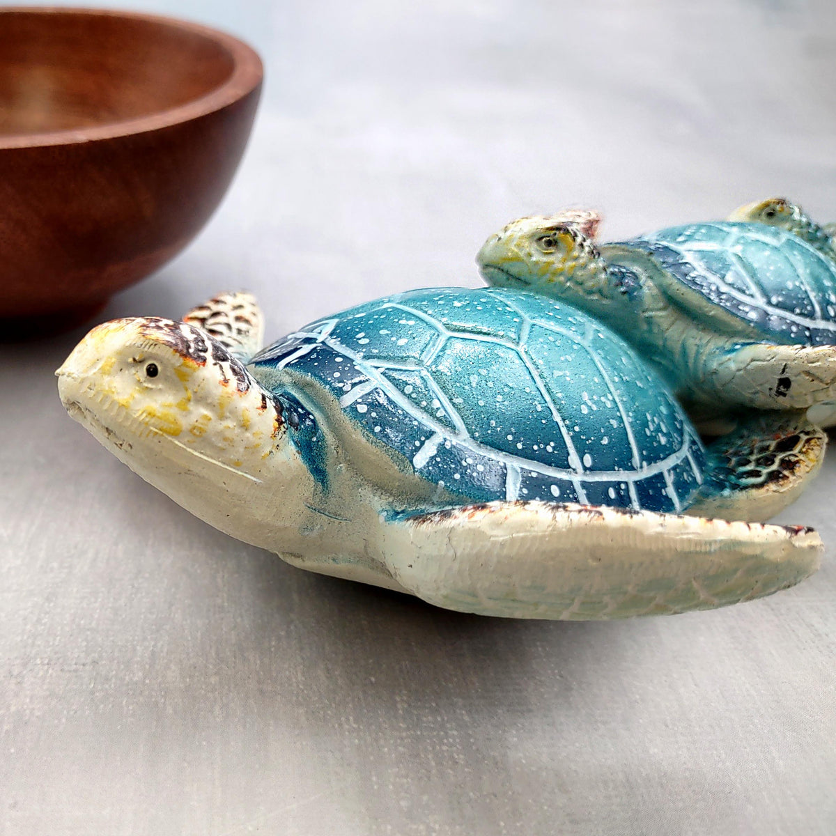 Blue Resin Sea Turtle Family Figurine (1 figurine approx. 8+ inches long) Blue Turtle Family Trio for coastal decor display and collecting!