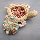 Sandy Sea Turtle With Baby Trinket Box (1 ring box approx. 4+ inches) Sandy Shell Resin Sea Turtle Keepsake Box for coastal home décor!