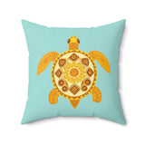 Blue And Yellow Faux Suede Pillow, Coastal Home Decor, Boho Accent Cushion, Beach House Accent, Sea Turtle Decor