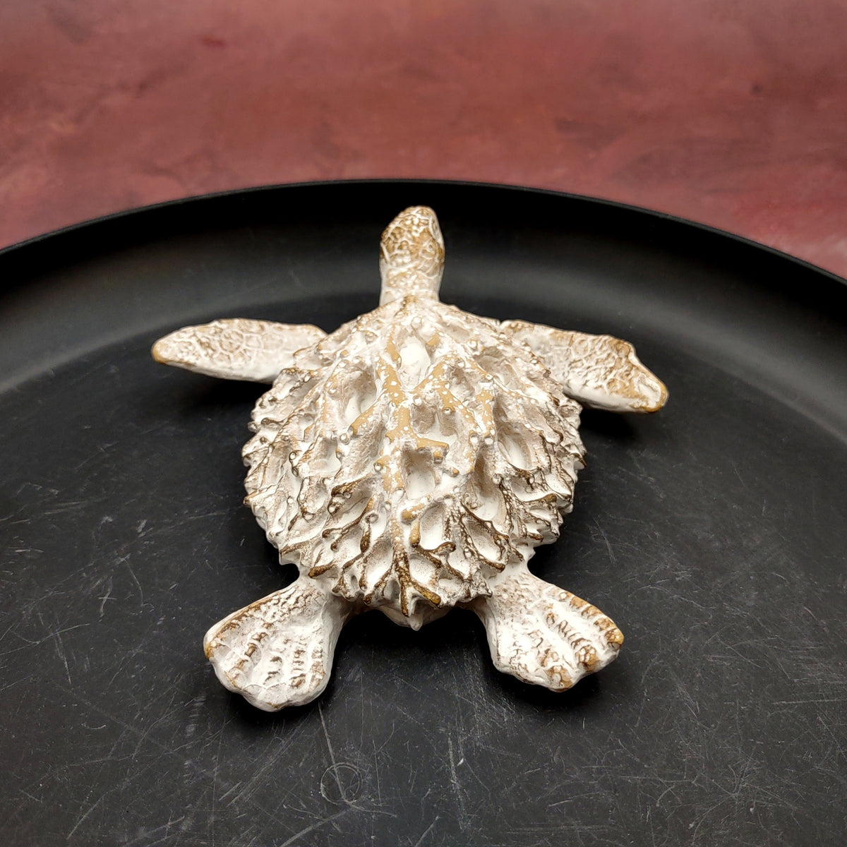 White Sea Turtle Tan Coral Shell Figurine (1 figure approx. 4+ inches) Rough White Tan Sea Turtle Statuette for decor gifts & collecting!
